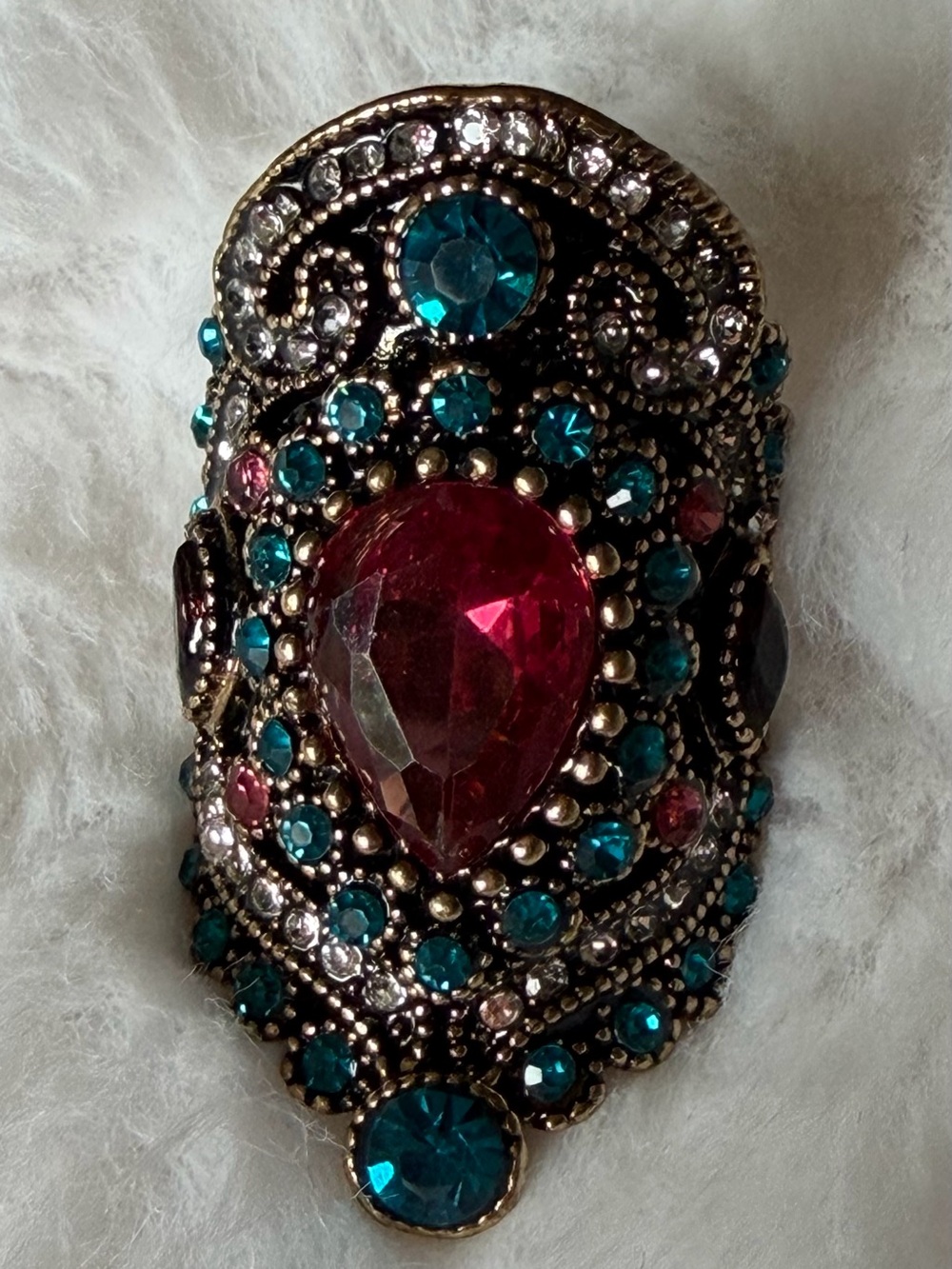 Statement Teardrop Gemstone Cocktail Ring - Pink & Teal